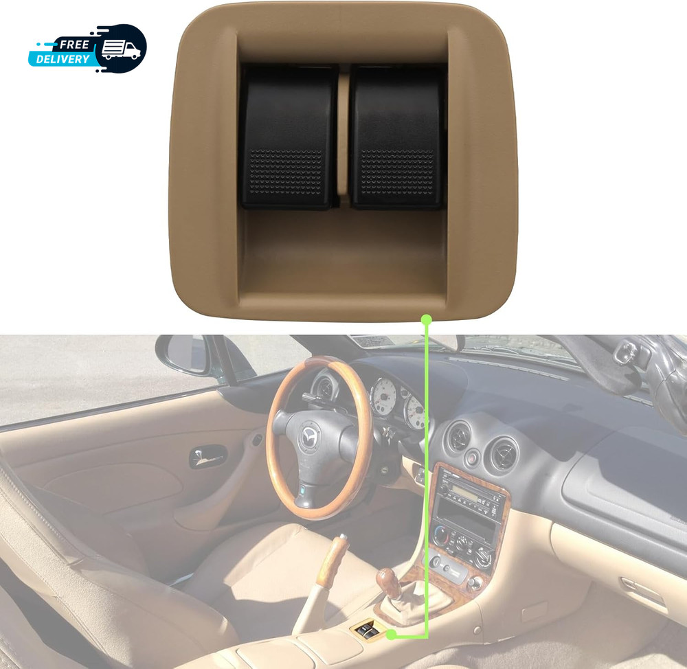 Center Console Power Window Switch Tan Compatible with 1998-2000 Mazda Miata