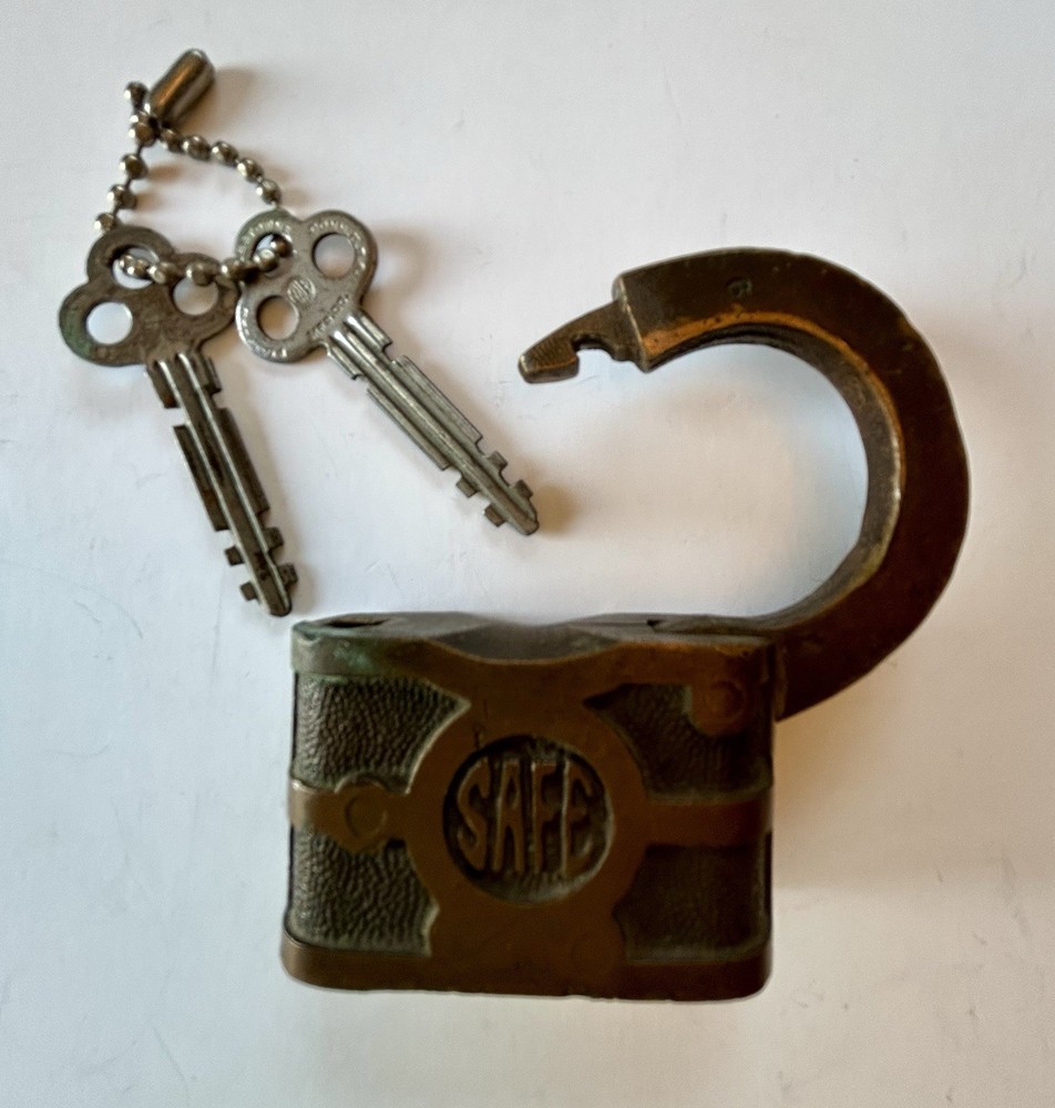 Antique Brass SAFE Padlock with 2 Keys