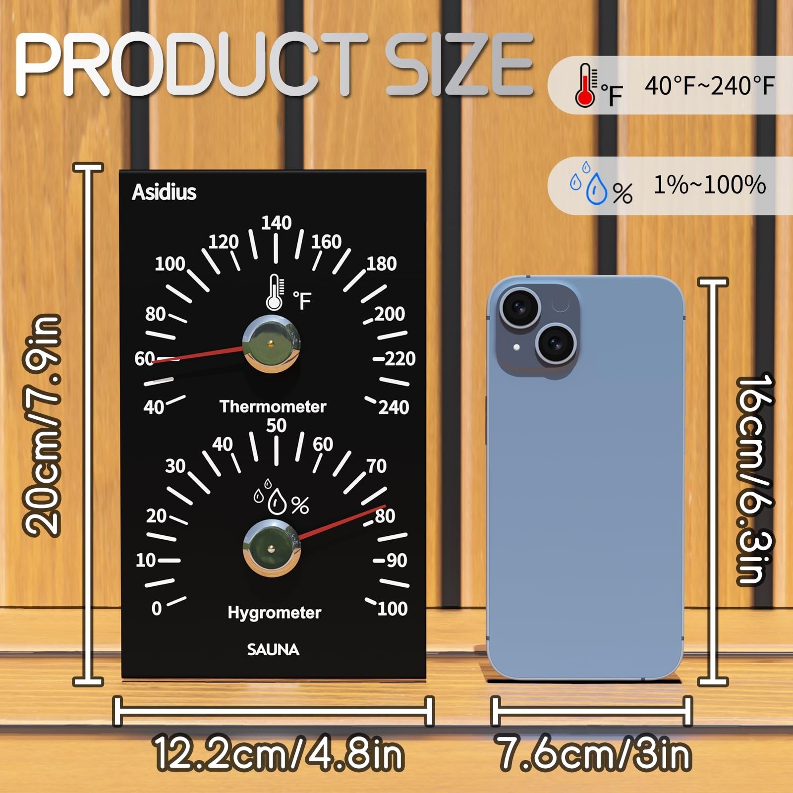 Premium Aluminum Sauna Thermomete- 100% Anodized Aluminum, 2 in 1 Indoor Saun...