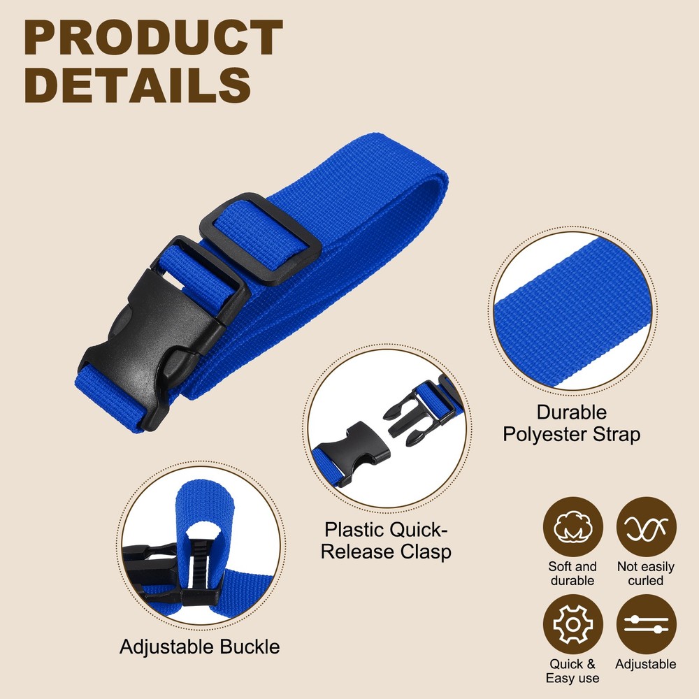 3pcs 1" x 2ft Utility Straps with Quick Release Buckle Adjustable, Blue