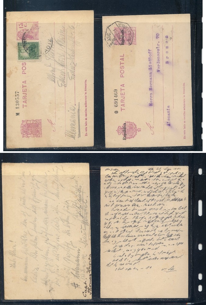 Spain  2 postal cards  used, one overprinted