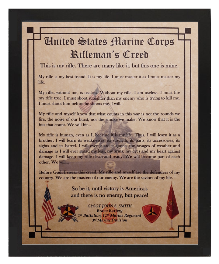 MC-NICE: MARINE CORPS Rifleman's Creed Framed PERSONALIZED
