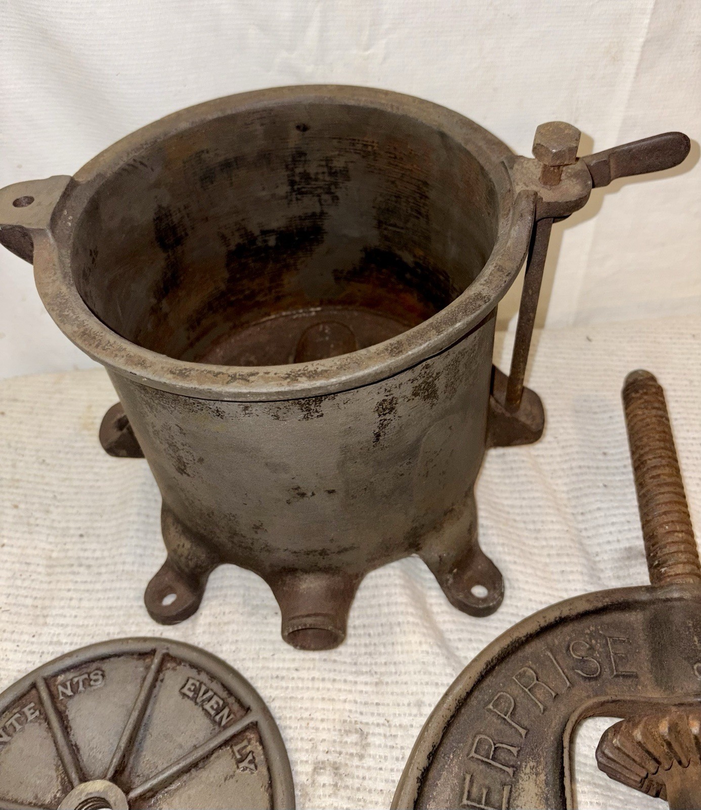 Vtg.~Cast Iron Enterprise Sausage Stuffer Lard Fruit Juice Press No. 2092 As Is