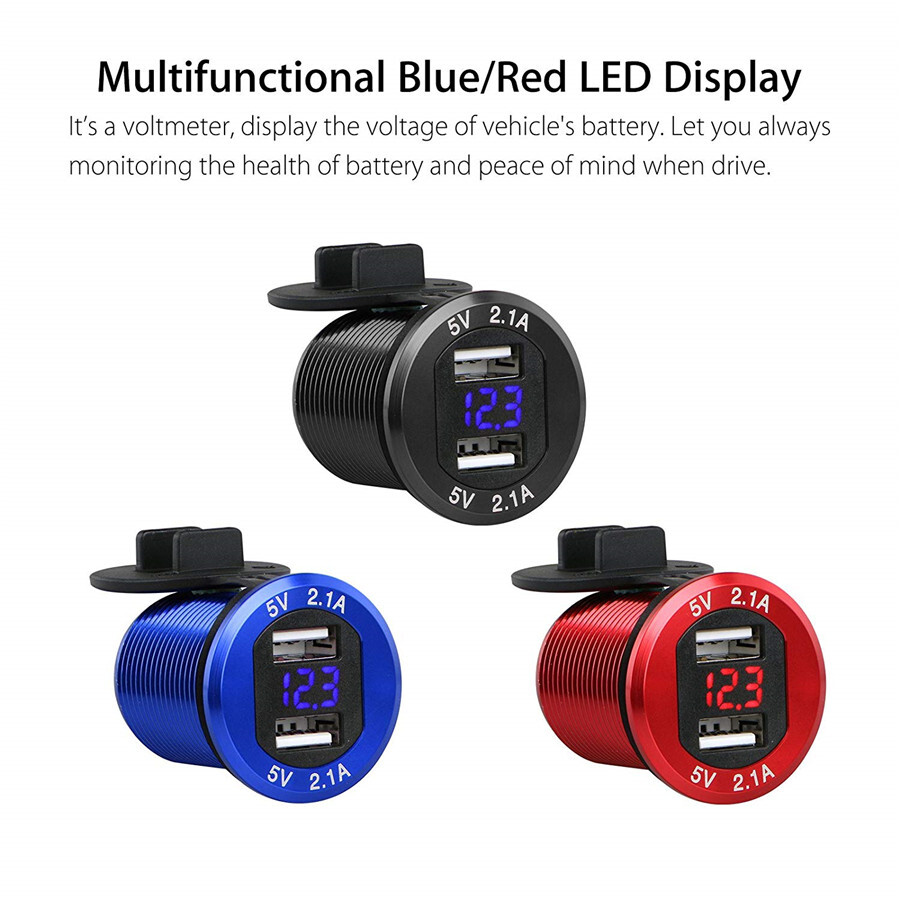 Red 12V Dual USB 4.2A Car Cigarette Lighter Charger Socket LED Digital Voltmeter
