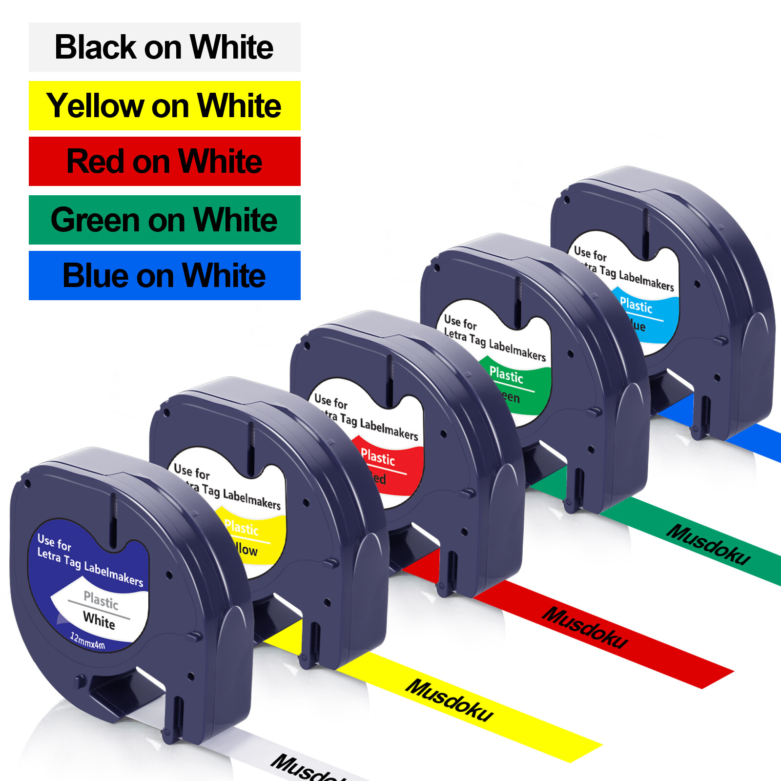 5PK Dymo Letratag Refill 91331 91330 White Plastic Label Tape 12mm LT-100H 1/2"