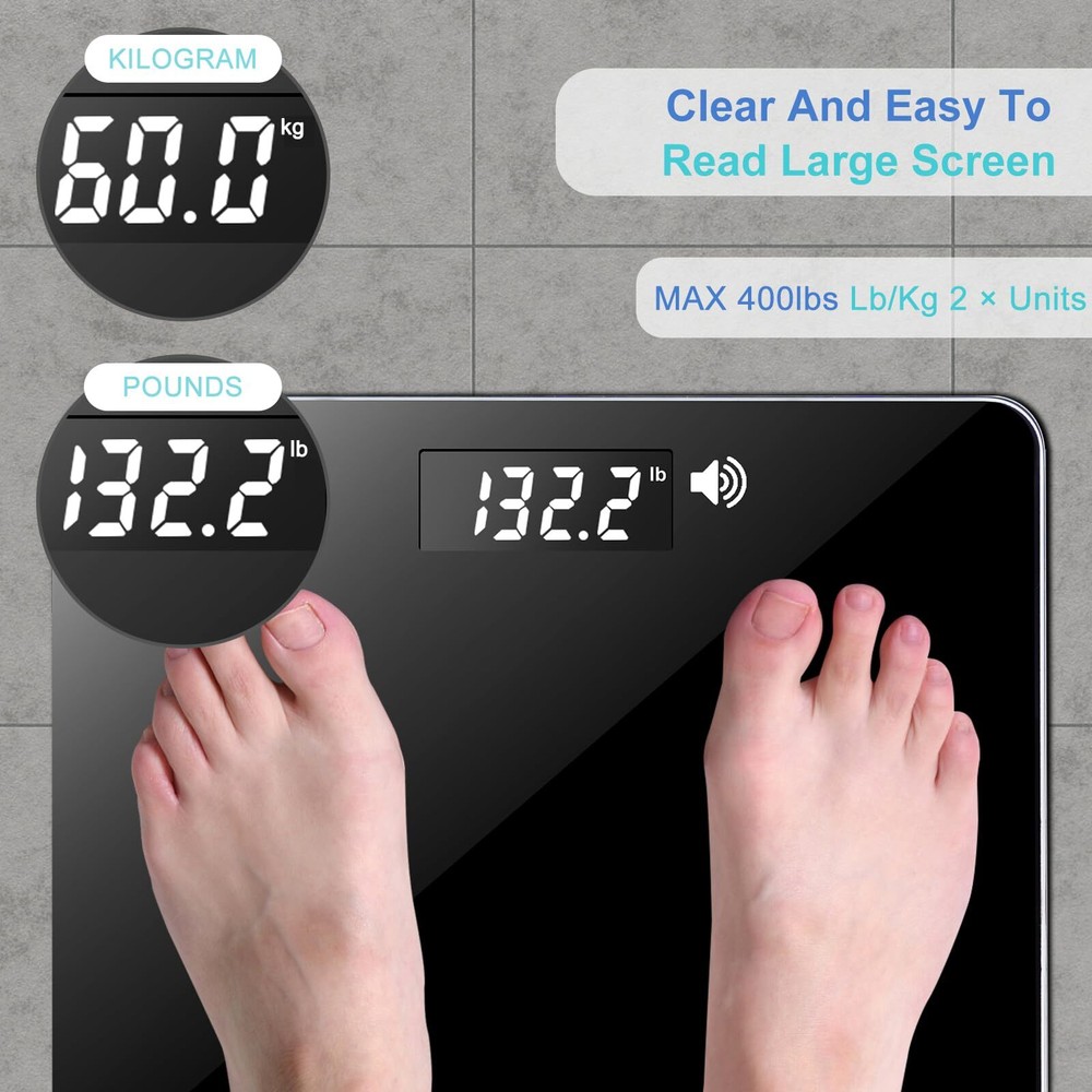 Talking Bathroom Scale 400 lb Capacity Large LCD Elderly & Visually Impaired
