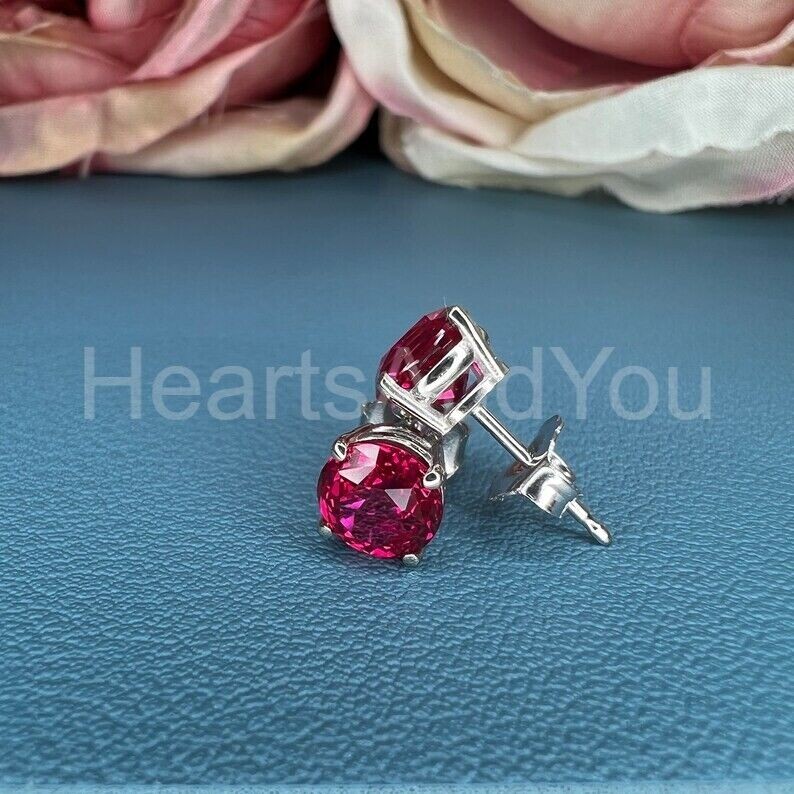 2ct Round Cut Natural Ruby Diamond Solitaire Stud Earrings 14k Solid White Gold