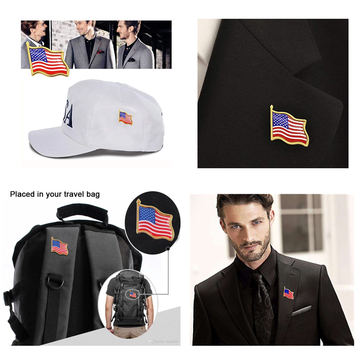 100 Pcs Unisex American Flag USA Label Pin Hat Tie Tack Badge