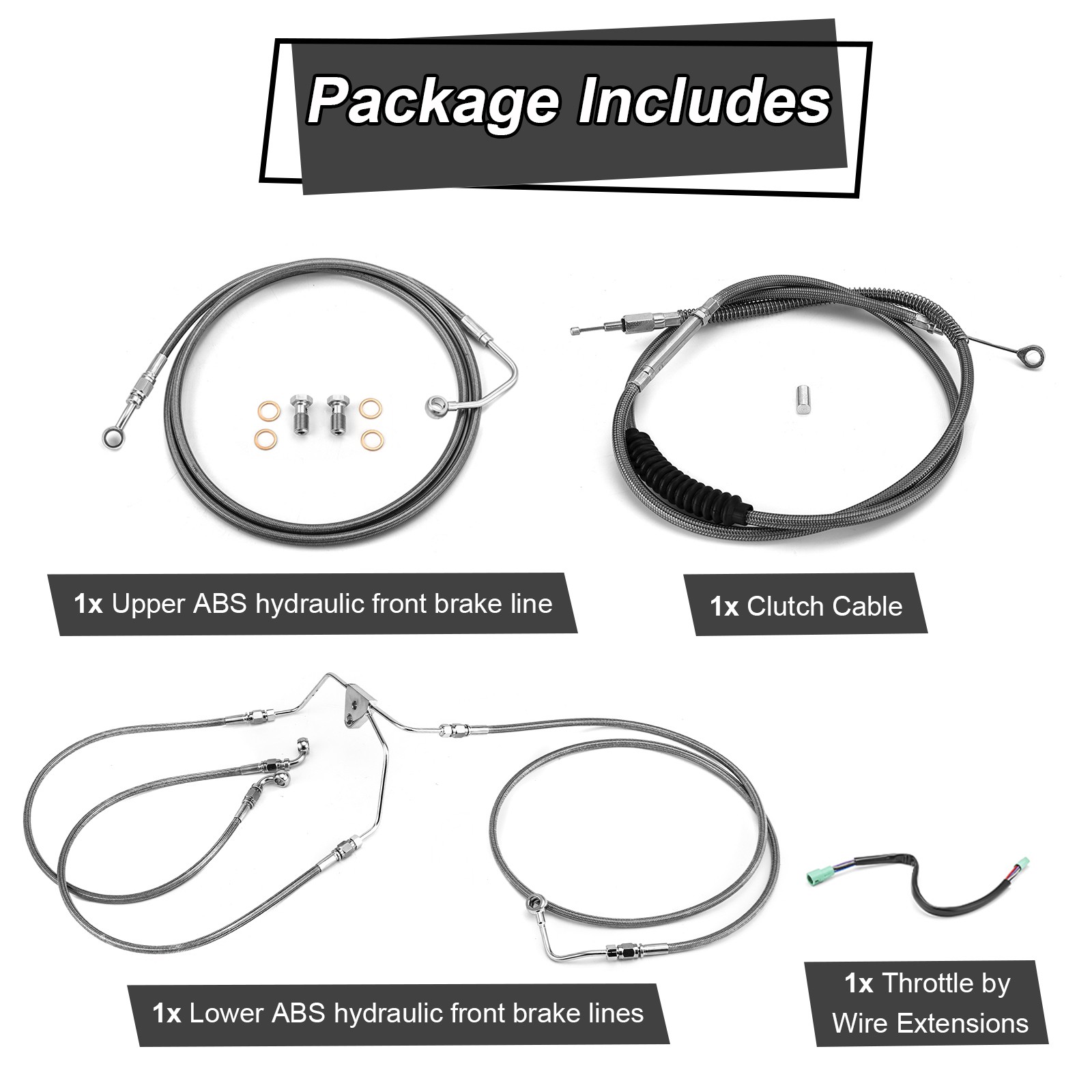 Black Cable Extension For Harley 09-13 Touring Road Street Glide 16"-18" Bar ABS