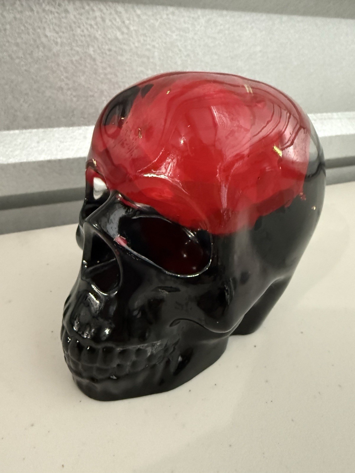 Black Red Crystal Skull Rose Statues Halloween Glass Skull Head 5”