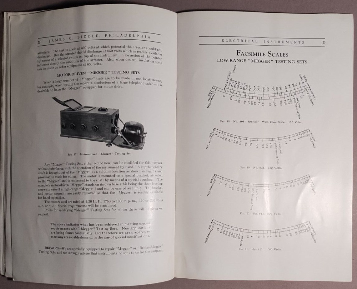 1925 Megger & Bridge Megger Insulation Testing Sets Catalog James Biddle B1-54