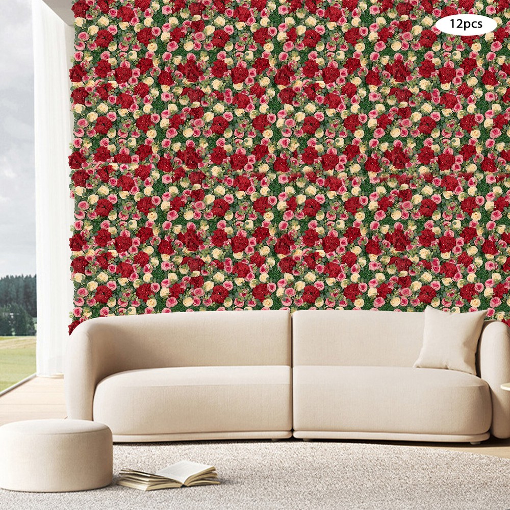 12Pcs Artificial Flower Wall Panel Backdrop Wedding Rose Hydrangea Flower Decor
