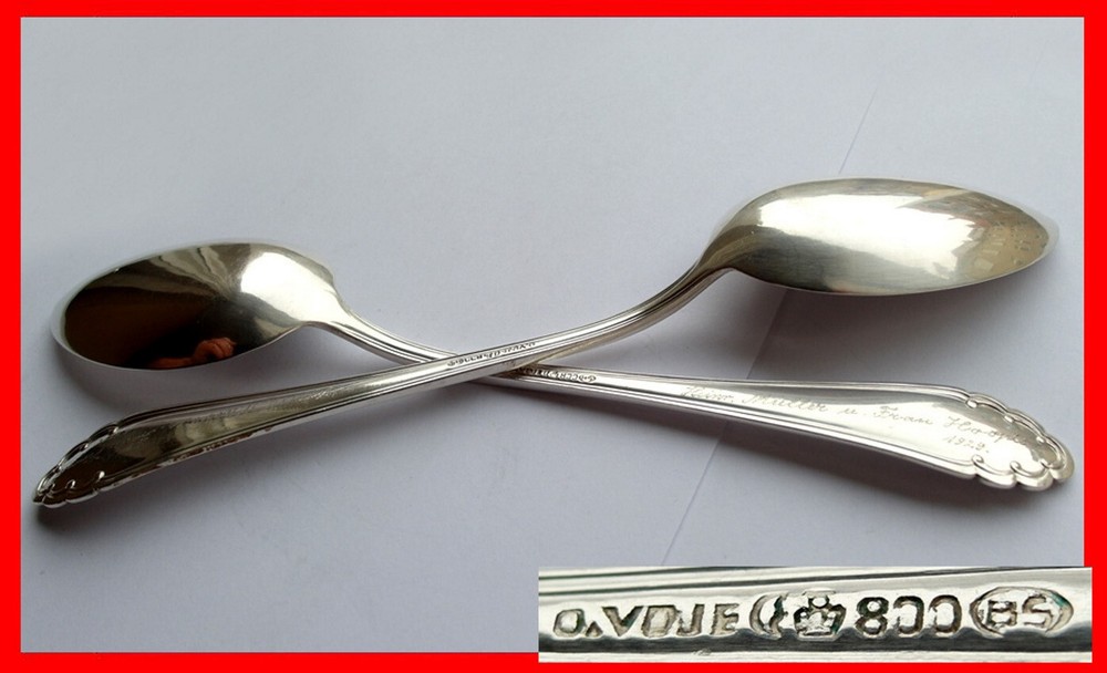 Pair, 2 Large Solid Tablespoons, O. Vojf, around 1929 E408