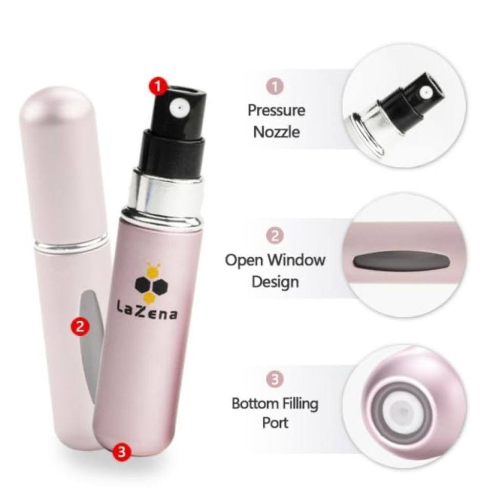 2 Pcs Atomizer Refillable Perfume Bottle,Travel Size 5ml Capacity (PINK/SILVER)