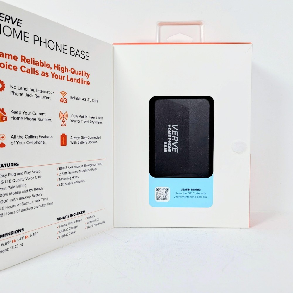 Consumer Cellular Verve Home Phone Base (Model SD3000) Black OPEN BOX Complete