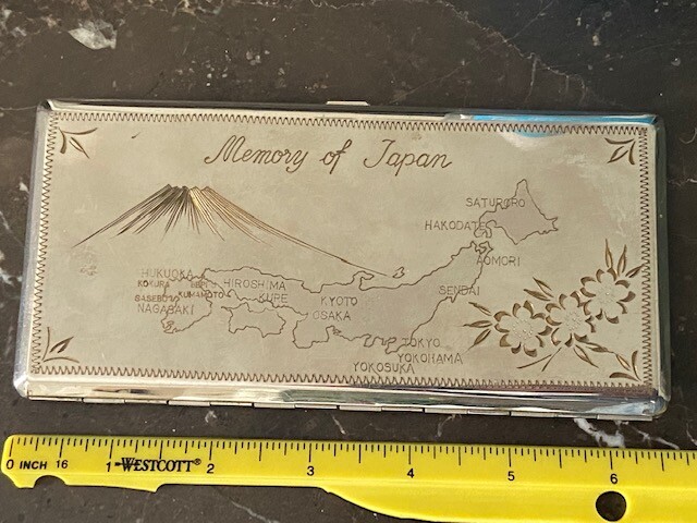 WWII era Silver plate Japan Cigarette Case map named CPL James Bemis US Army