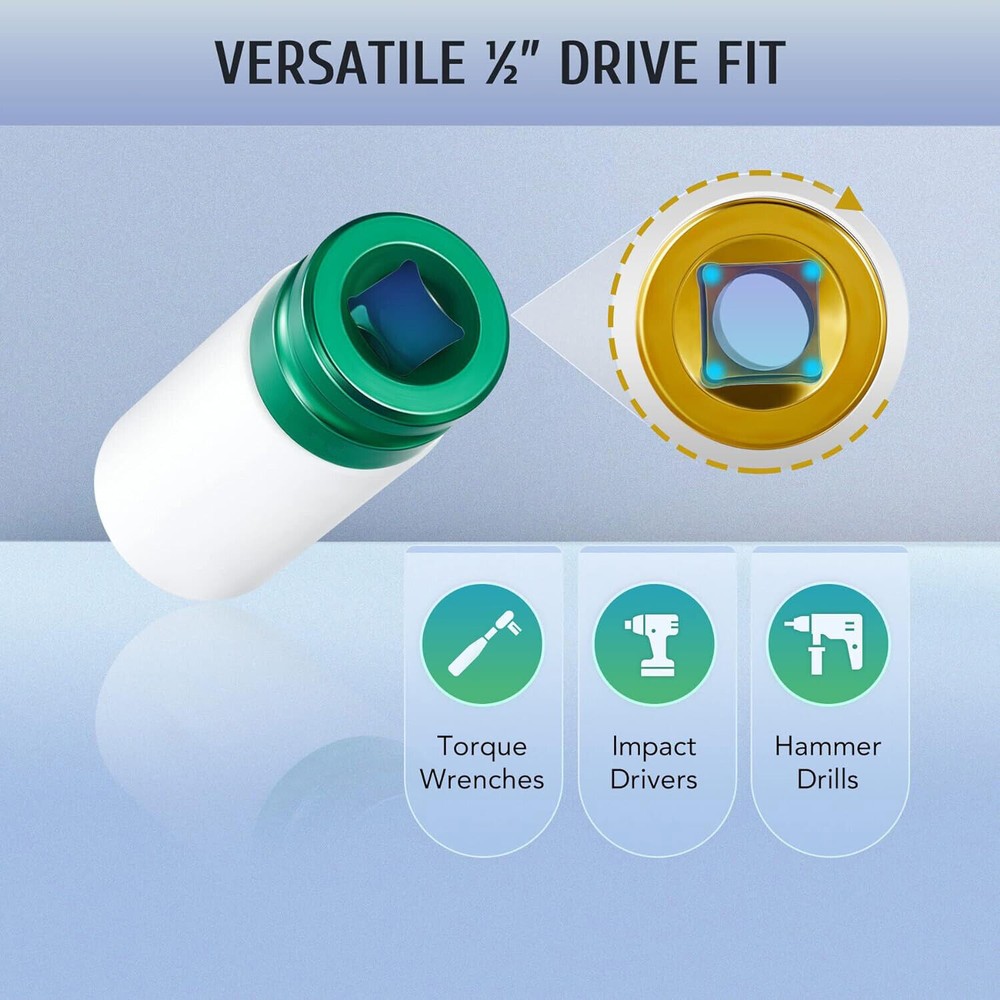 New 1/2" Drive Wheel Protector Impact Socket, Thin Wall Deep Impact Socket Set