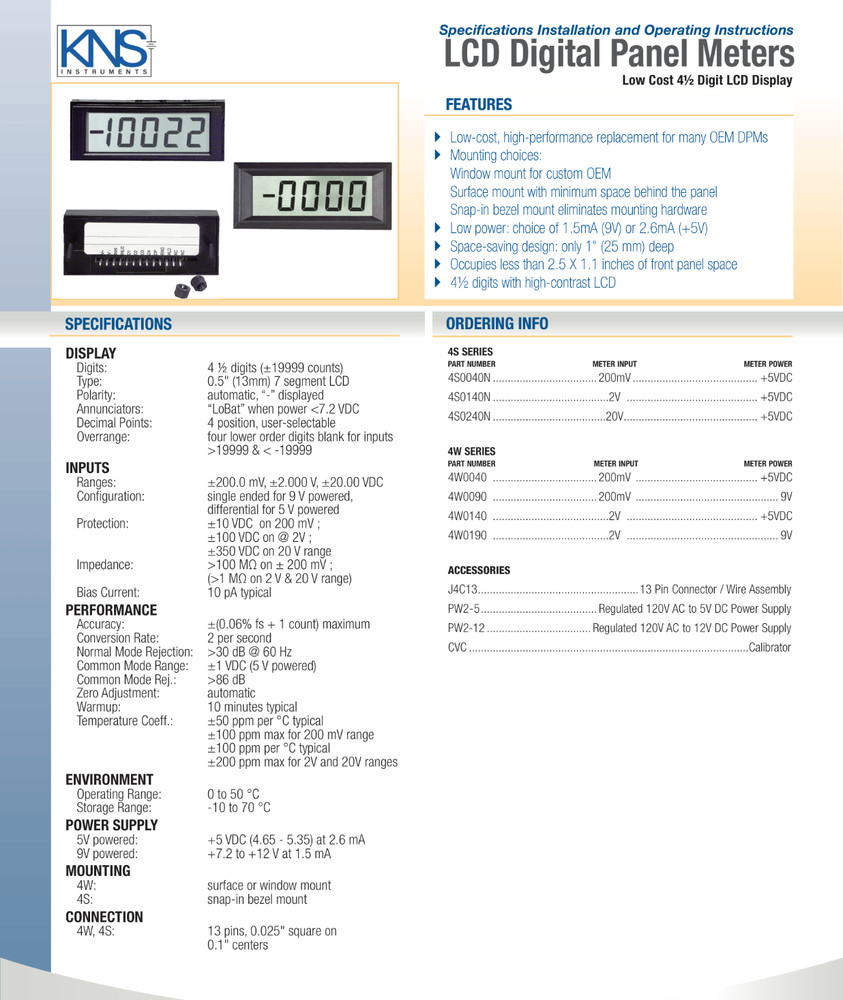 Summit S267019 Digital Panel Meter Voltmeter 2VDC LCD Panel Mount DK705 / 4W0190