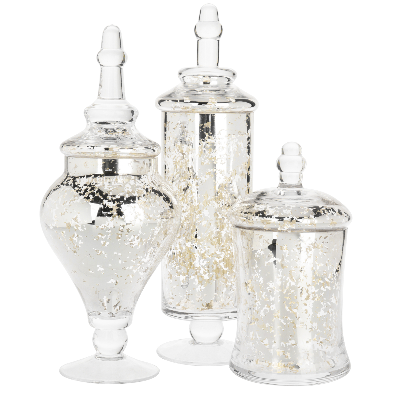 MyGift Set of 3 Silver Mercury Glass Wedding Centerpiece Candy Apothecary Jars