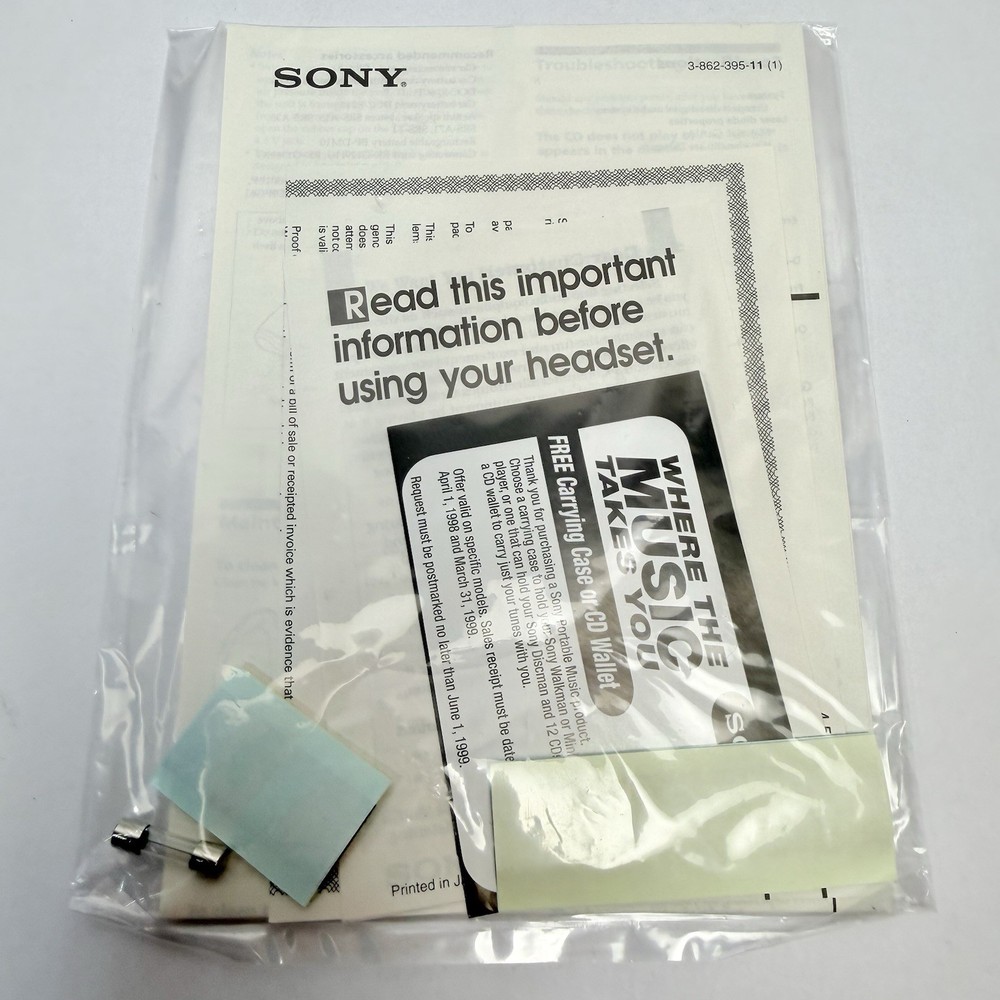 Sony Discman D-ES52CK Box & Sealed Paperwork Inserts Only — Original Set