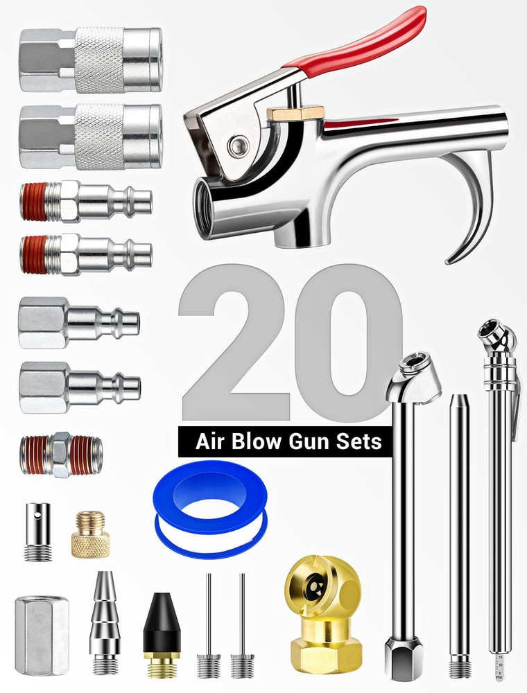 SARDVISA 20 Pcs Air Tool Kit, Compressor Kit with 1/4" NPT Quick Silver