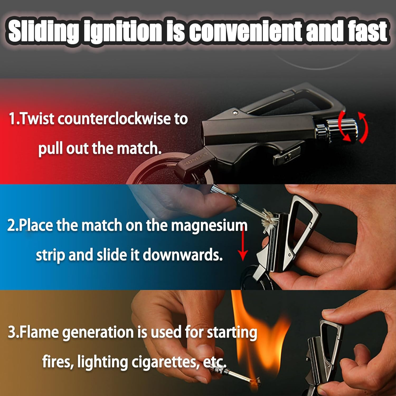 1-3Pack Permanent Match Infinity Lighter with Multitool Keychain Bottle Opener