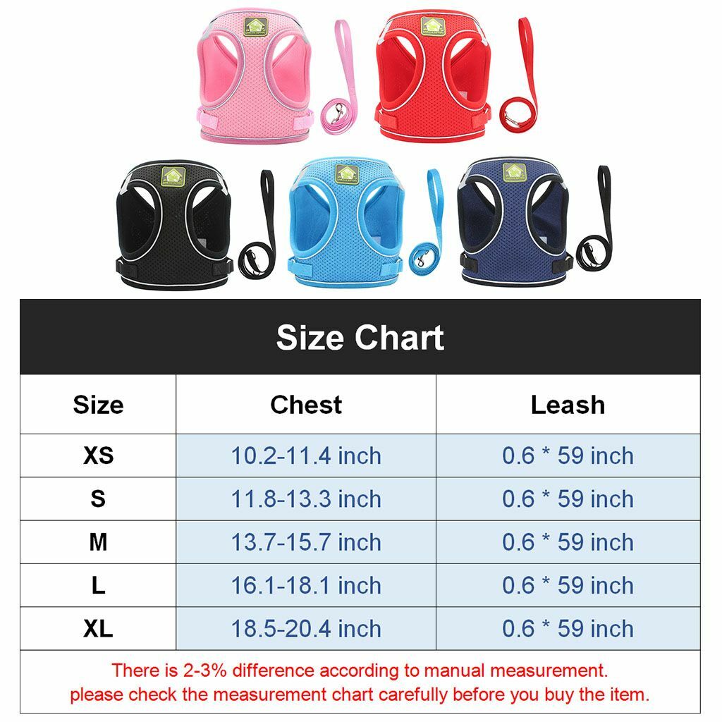 Mesh Padded Soft Puppy Pet Dog Harness Breathable Comfortable Colors XS S M L XL