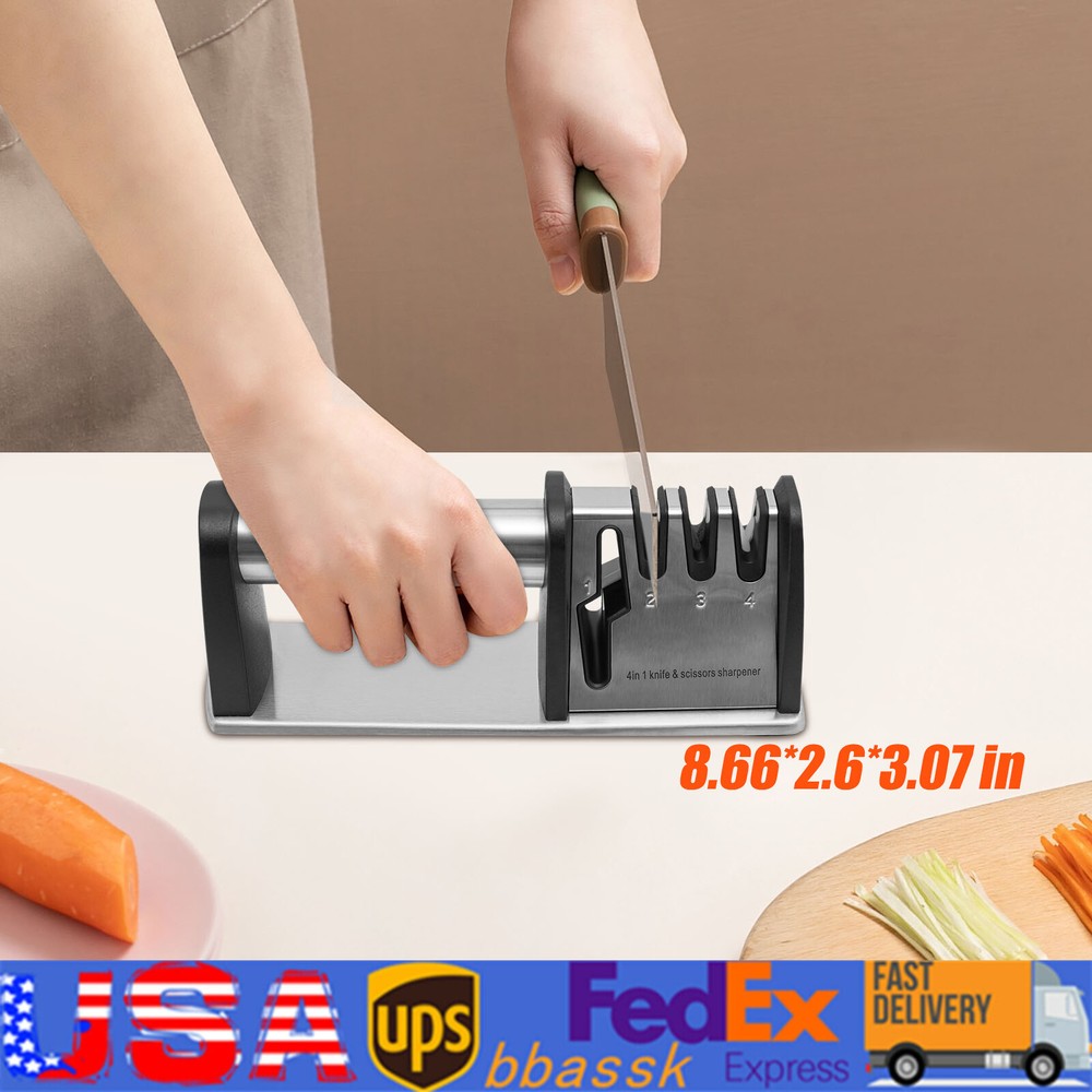 Manual Kitchen Knife Sharpener 4-Stage Knives&Scissors Sharpening Tool Accessory