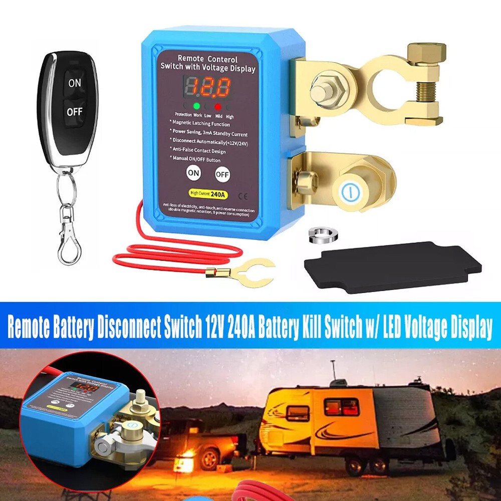 240A Kill Switch 12V Remote Battery Disconnect Switch with Led Voltage Display