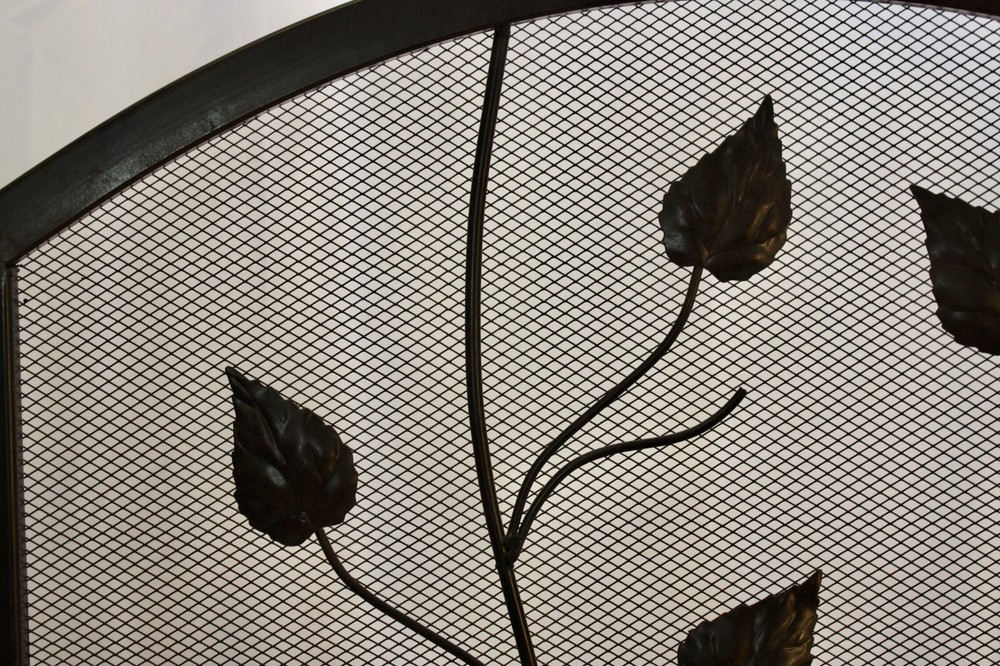 FIRE SCREEN: Classic Wrought Iron 3-panel Folding Screen Featuring Climbing Ivy