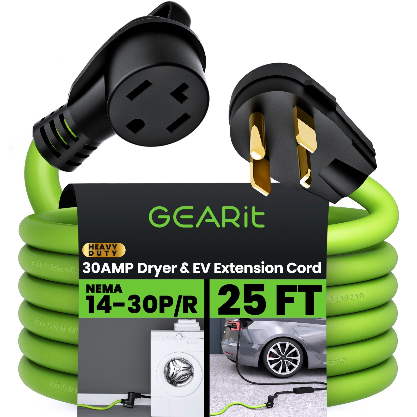 25 ft Dryer Extension Cord 4-Prong NEMA 14-30P to 14-30R Dryer Cord 30A