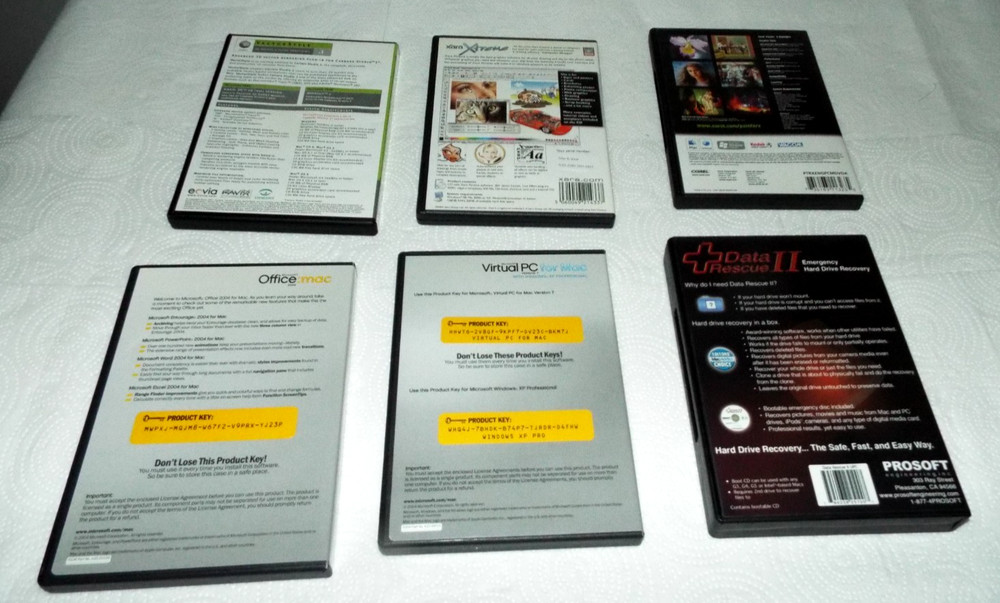 MICROSOFT VIRTUAL PC FOR MAC + OFFICE 2004 MAC+ 4 MISC. PROGRAMS W/KEYS READ!!!!