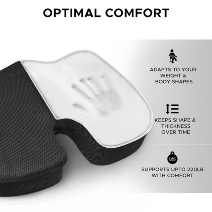 Seat Cushion, Memory Foam Chair Pad for Back Tailbone Pain Relief Black❤️