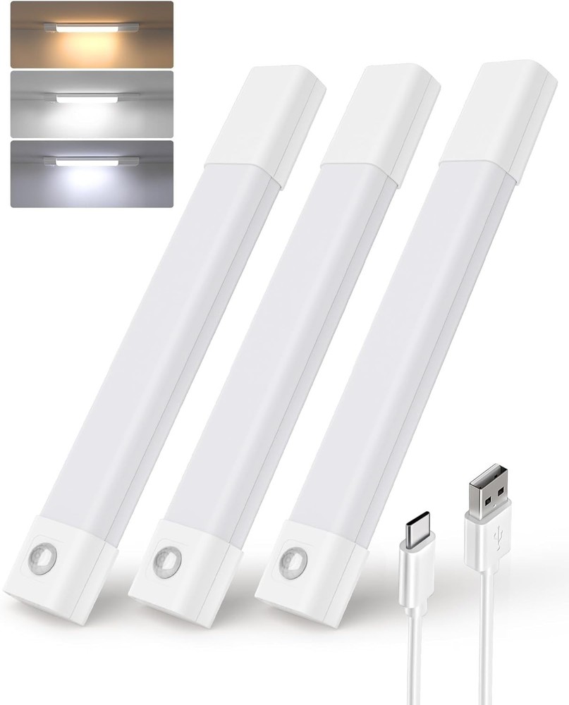 3 Pack 7” Motion Sensor Light Indoor Wireless Under Cabinet Lighting White 8inch