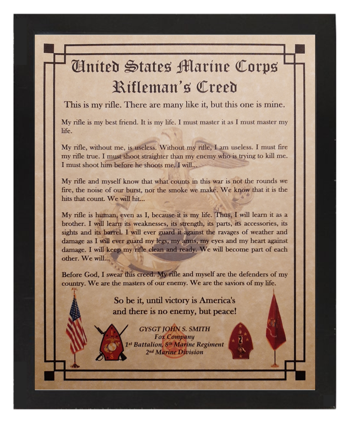 MC-NICE: MARINE CORPS Rifleman's Creed Framed PERSONALIZED