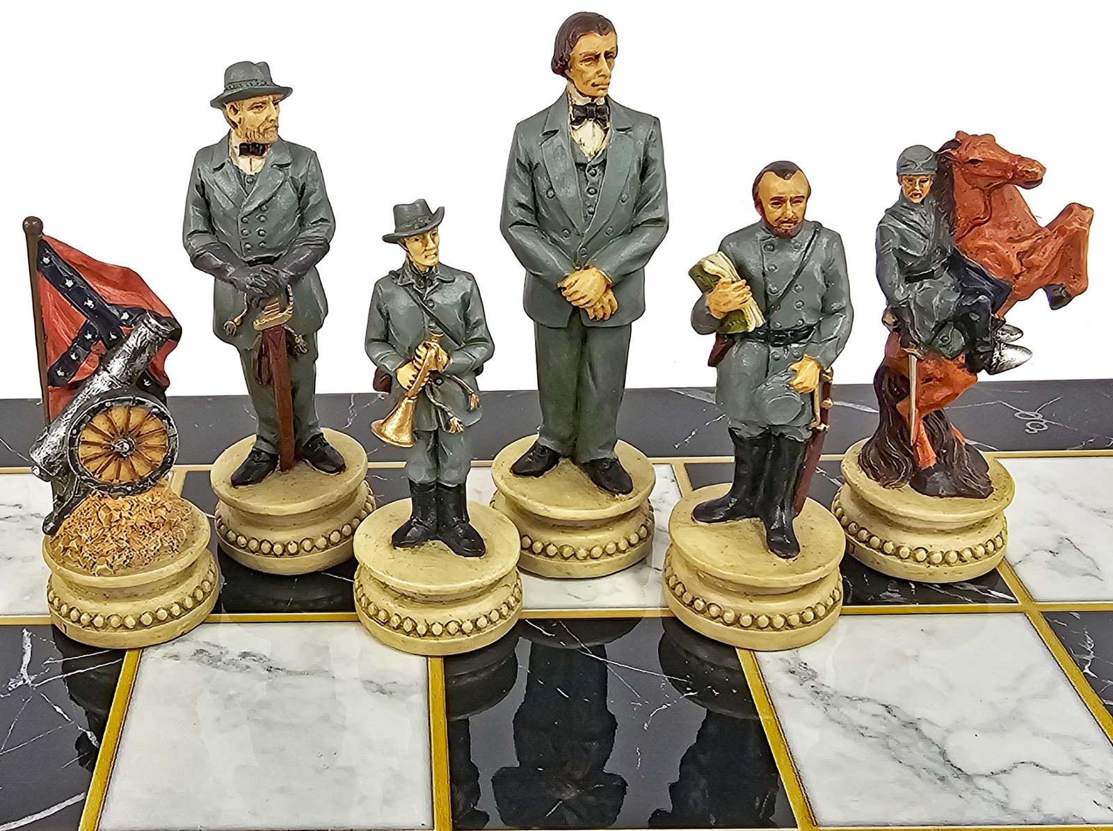 US Civil War Generals Chess Set w/ 16.5" Alpha Numeric Black Marble Color Board