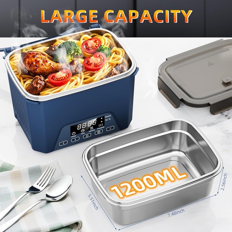 Electric Lunch Box, 1.2L Self Heating Lunch Box Battery Powered with Automatic