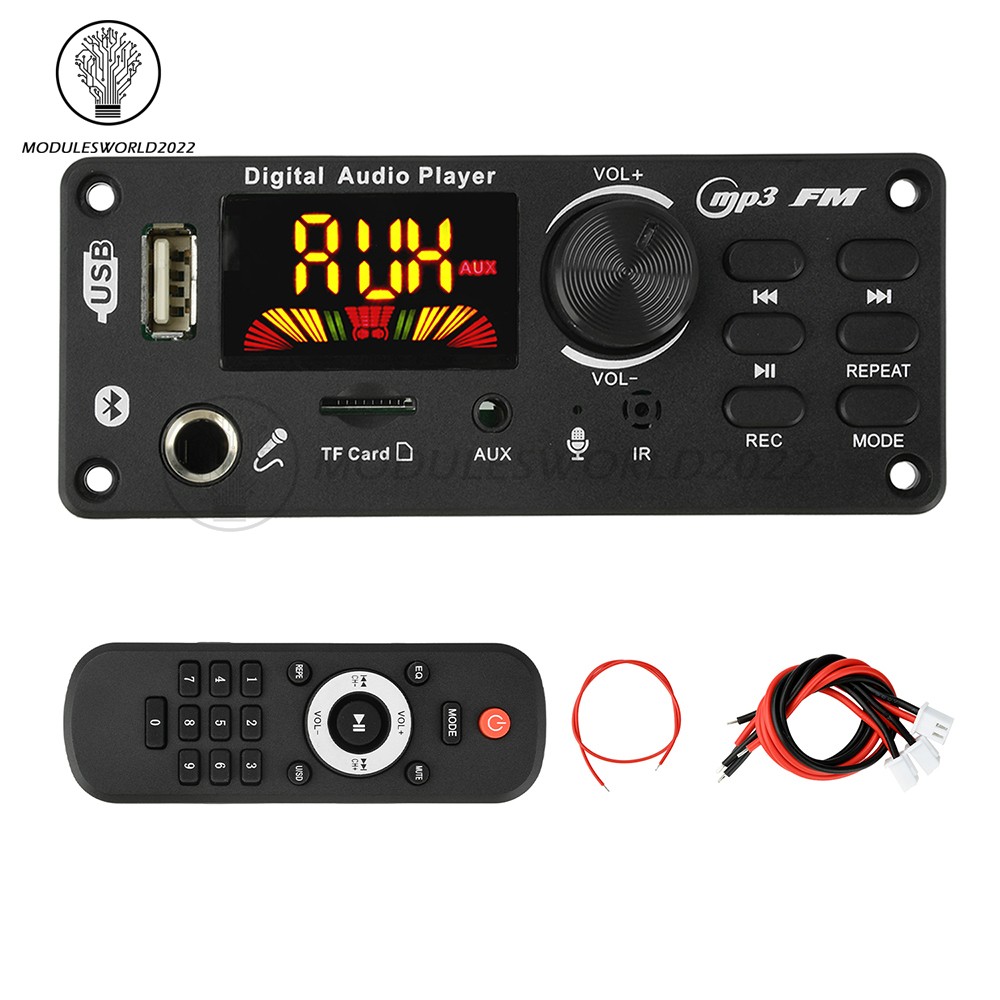 DC 7-24V Bluetooth 5.0 MP3 WAV Audio Decoder Board 2*50W Amplifier Color Screen