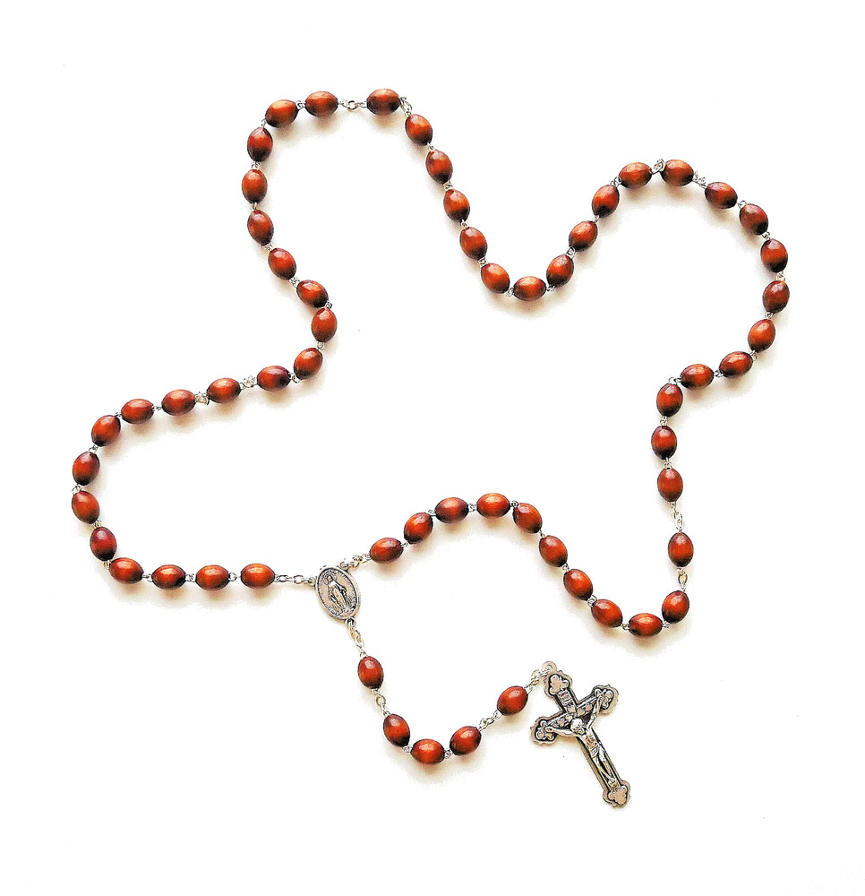 Brown Solid Wood Rosary with Miraculous Center Piece - Italy -