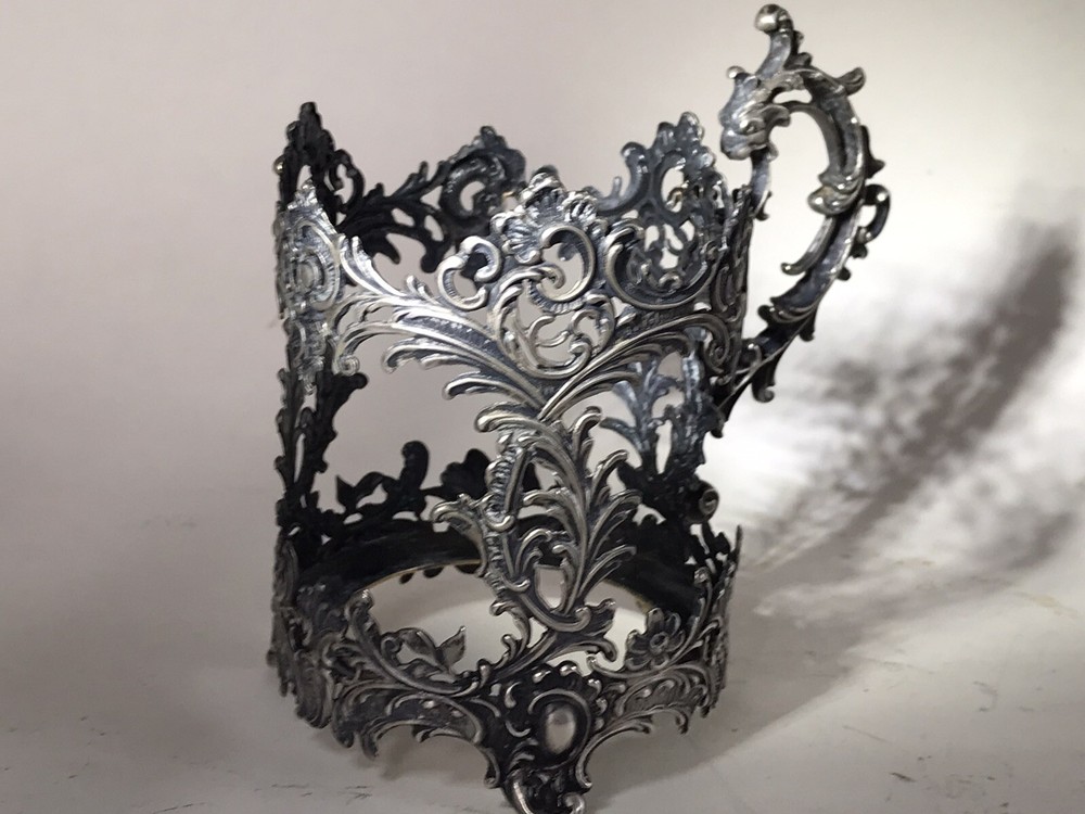 Antique Solid Silver 800 Tea Glass Holder With Glass