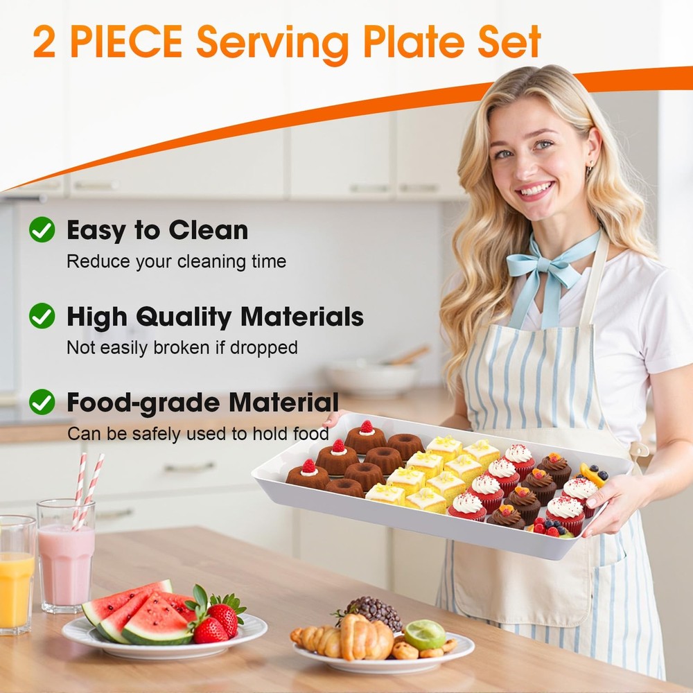 4 PCS Serving Tray Serving Platter Rectangular Plastic Food Display White Stack