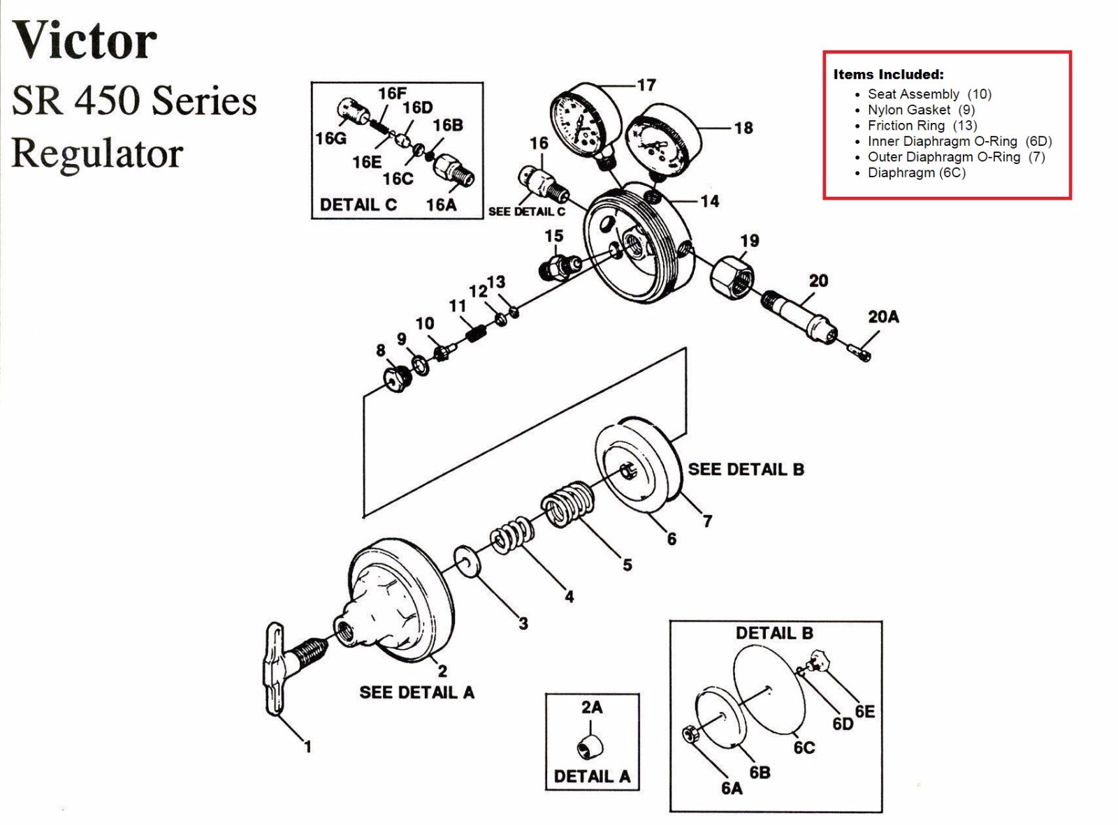 Victor SR450D Oxygen Regulator Rebuild/Repair Parts Kit w/ DIAPHRAGM