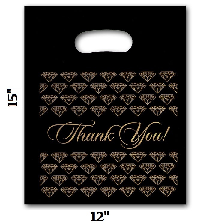 300pc Thank You Bags Thank You Plastic Bags Retail Black Jewelry Bag 3 Size Bags