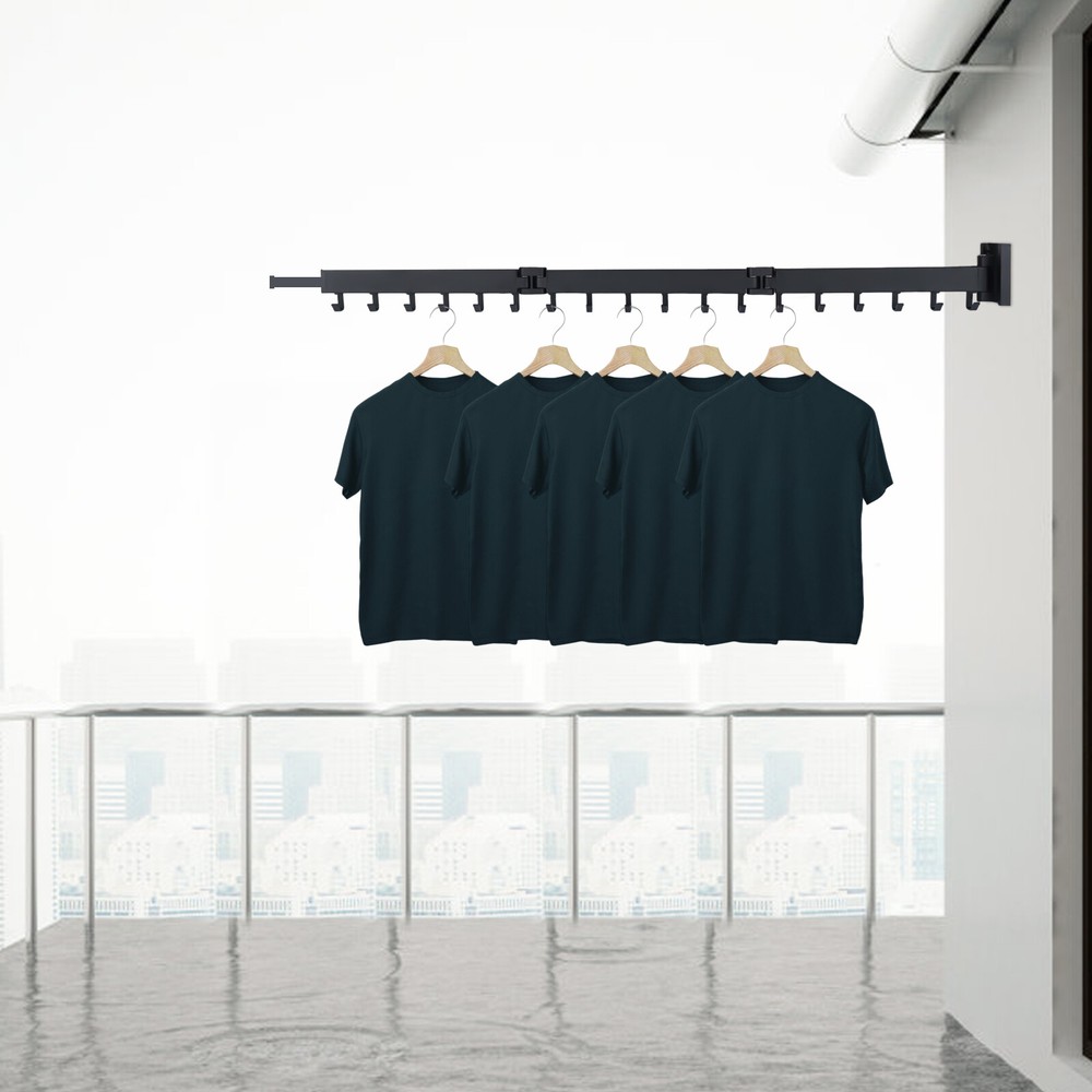 360° Rotating Clothes Hanger Retractable Drying Rack Wall Mounted Laundry Shelf