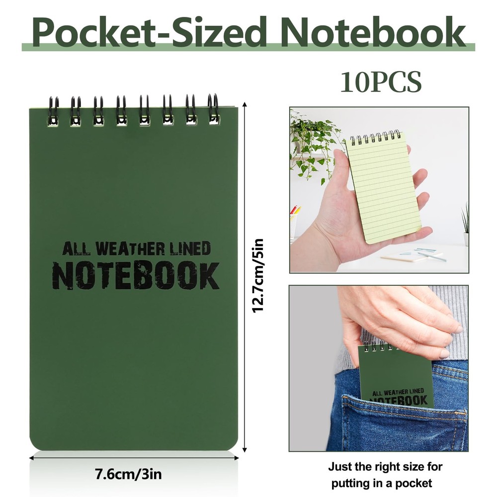 10 Pack Write In The Rain Notebook Steno Notepads, Pocket Waterproof Notepad,...