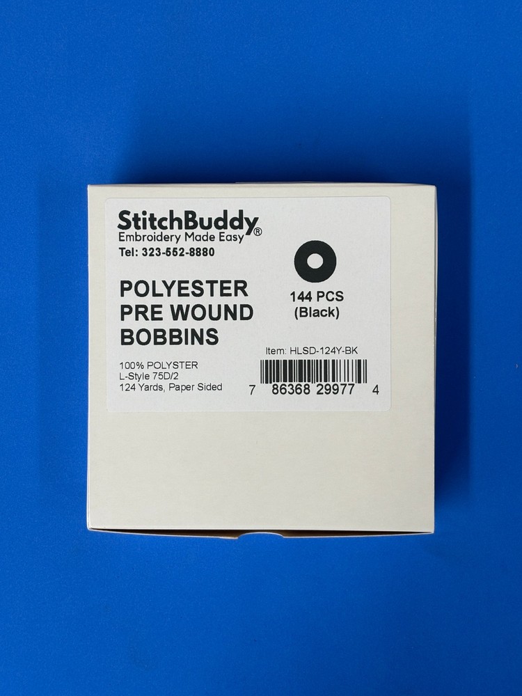 Black paper sided Bobbin Thread, Prewound, 144pcs, 145 yds,  Size L