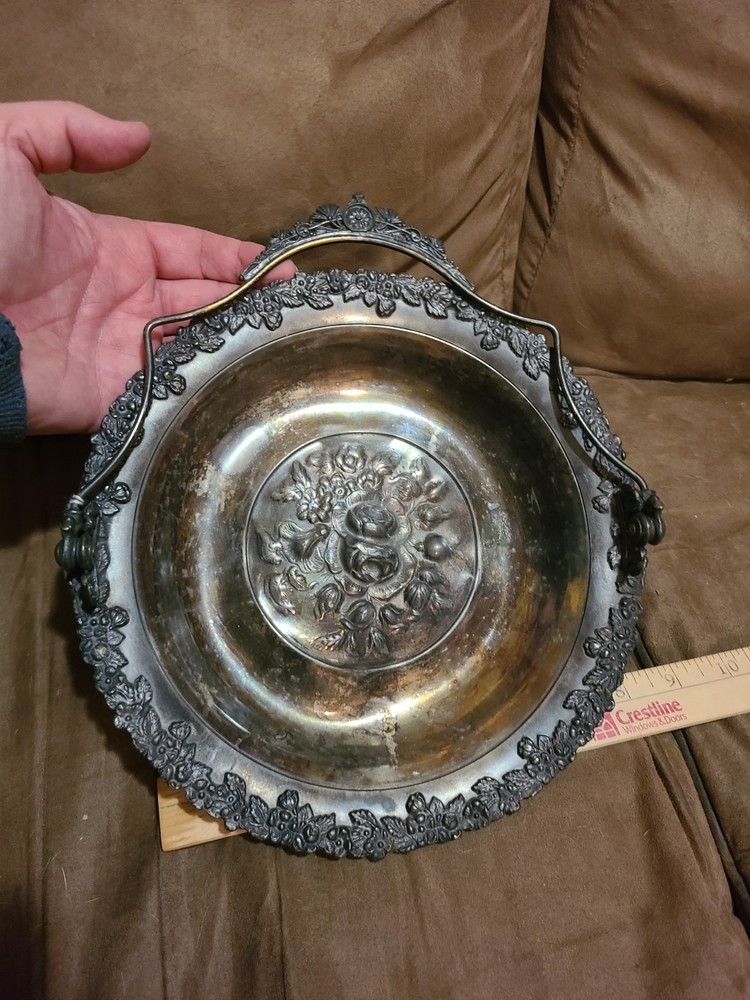 Footed Silver-Plated Serving Plate with Handle
