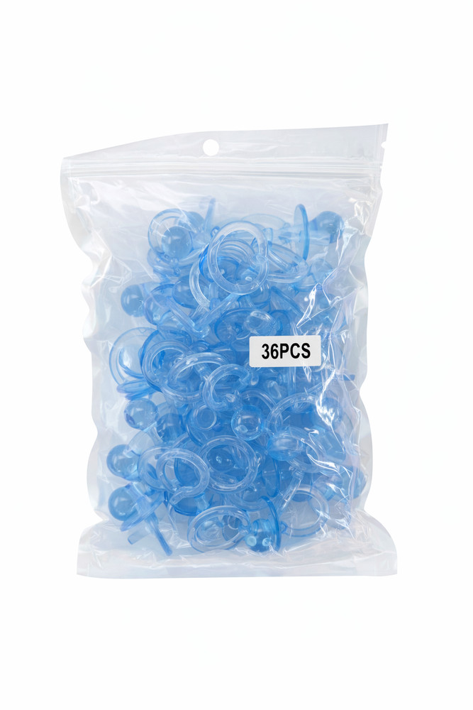 TRANSLUCENT BLUE PACIFIERS (plastic) 36 ct, 2.5''