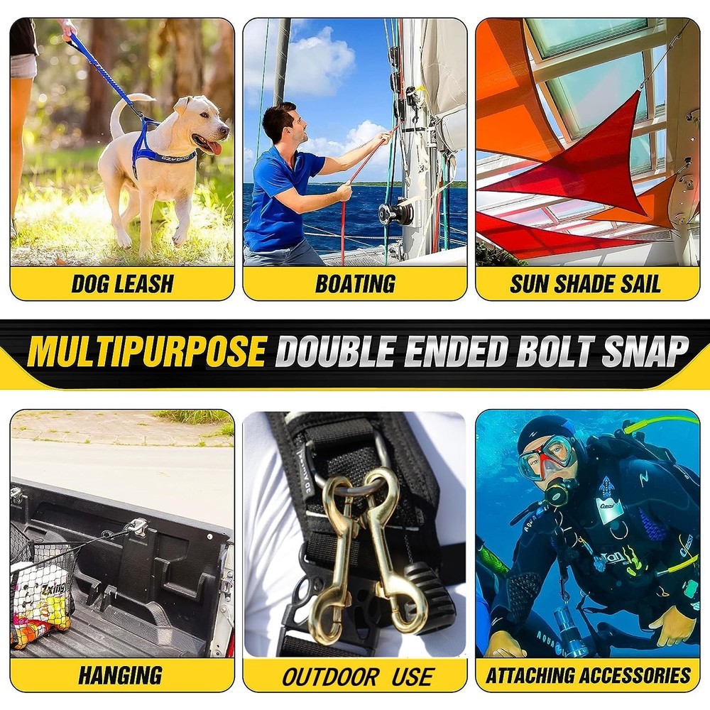 Solid Brass Double Ended Bolt Snap Hook, Marine Grade Double End Scuba Diving...