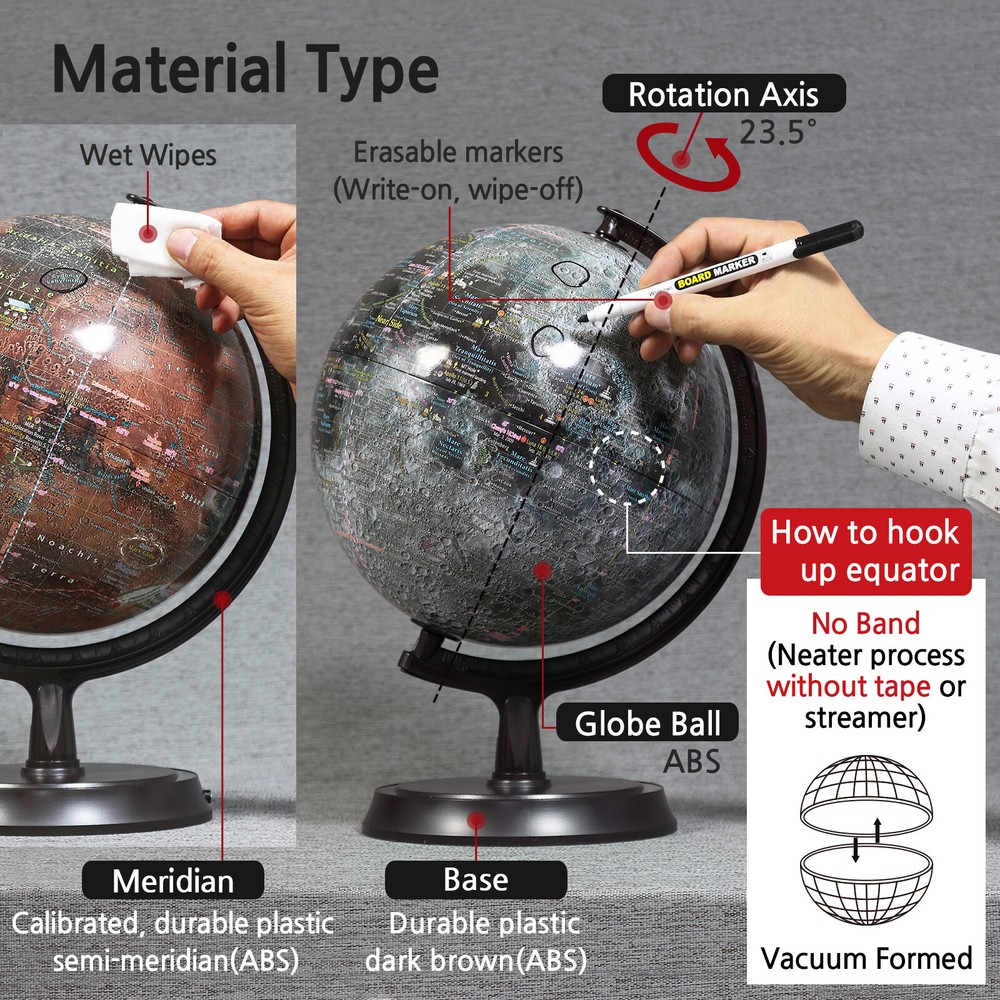 Mapsoft Explorer Moon/Mars 2 Globe Set, 24cm/9.5", Lunar Globe, 2MR-24